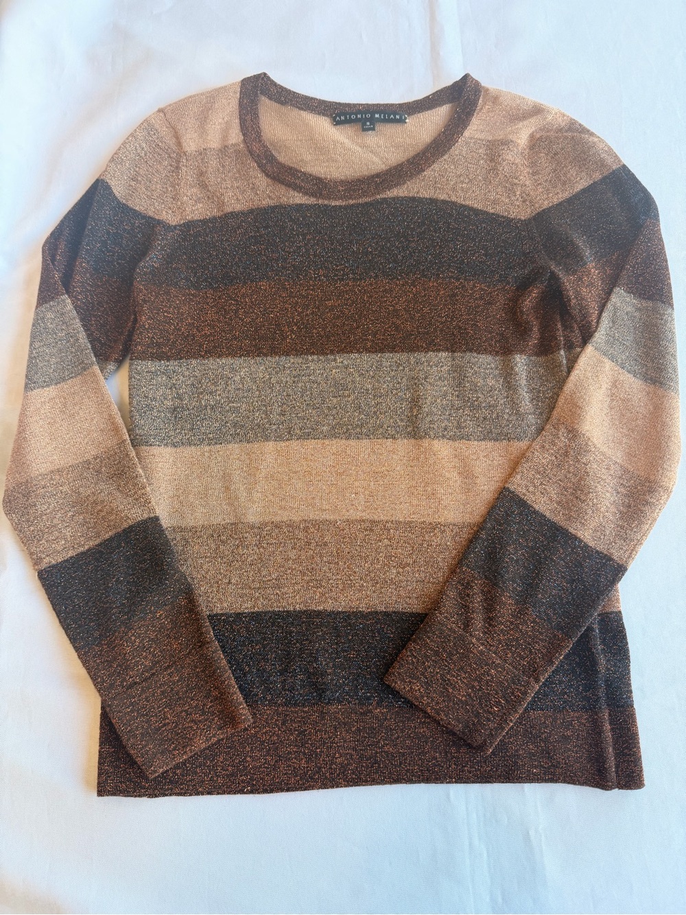 ANTONIO MELANI Metallic Knit Crewneck Sweater Brown & Copper Size Small